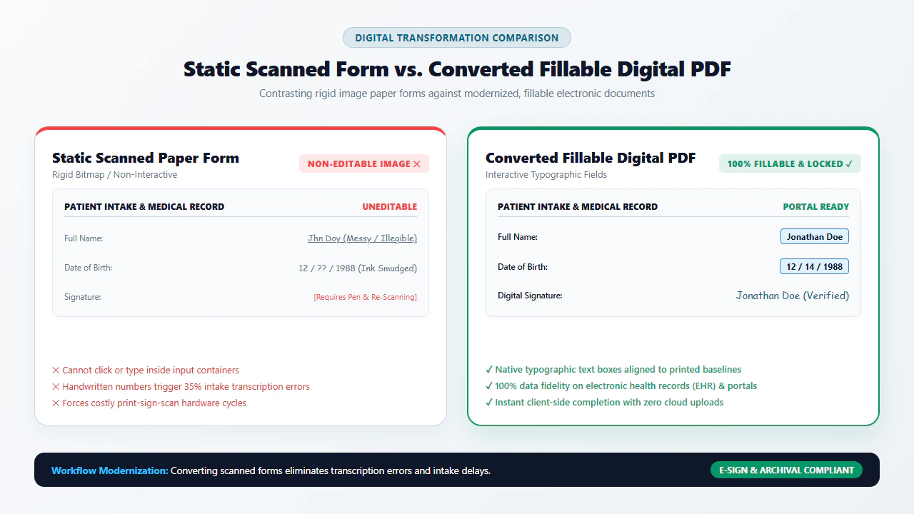 Static Scanned Form vs Converted Fillable Digital PDF Comparison
