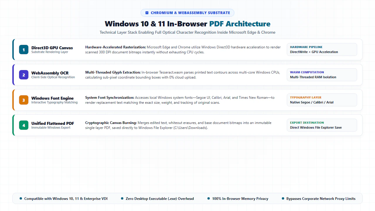 Multi-layer architectural diagram of Windows in-browser PDF processing stack