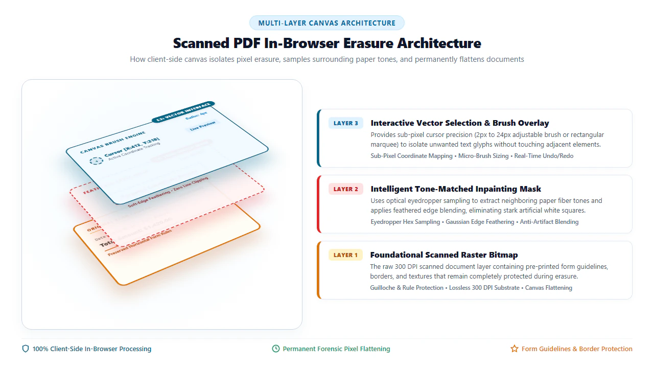 3D Isometric Architecture Diagram of Scanned PDF In-Browser Erasure