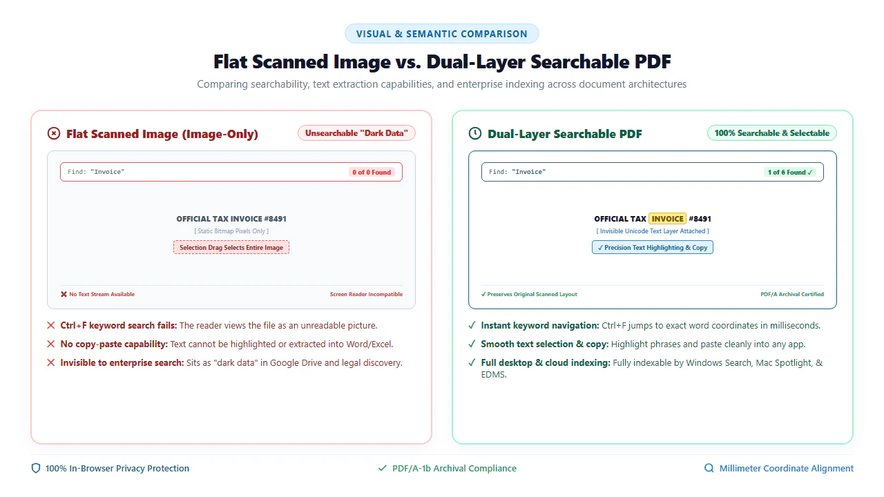 Comparison: Flat Scanned Image vs Dual-Layer Searchable PDF