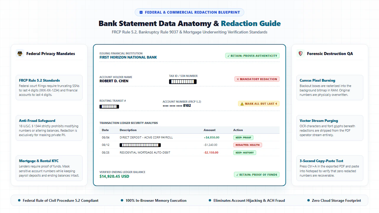 Comprehensive compliance blueprint detailing federal financial redaction rules, permissible disclosures, and mandatory redactions under FRCP 5.2
