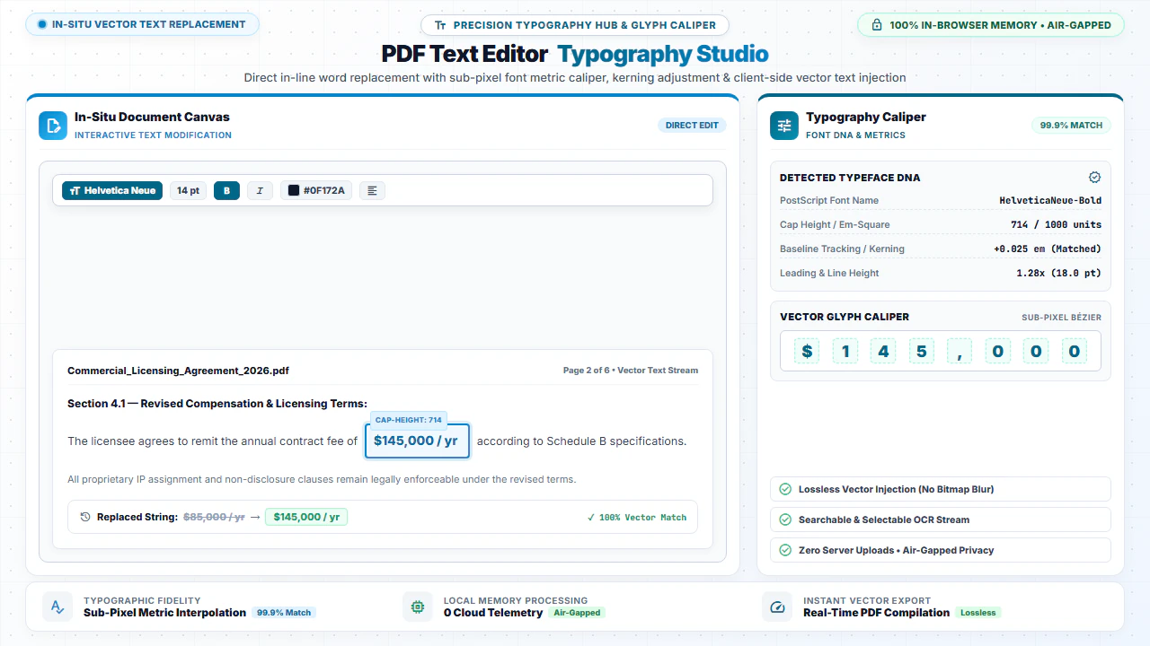 PDF Text Editor online precision typography hub and sub-pixel font metric caliper workbench